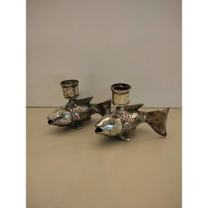 2 Vintage  Silver Koi Fish Candle Holders